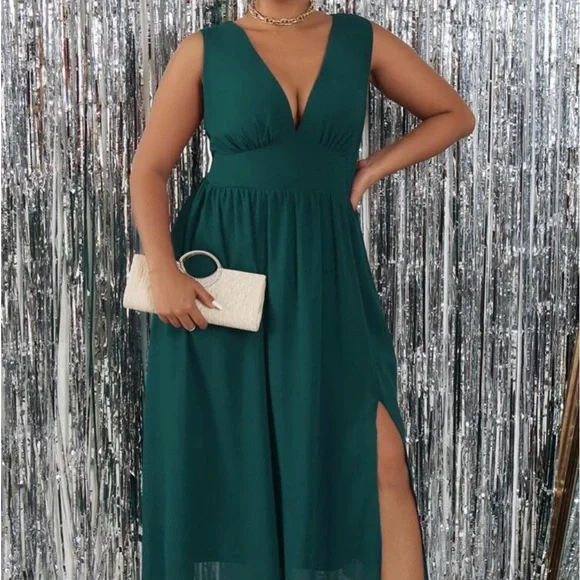 slim fit dress slacks Dark Green Dress with Embroidery